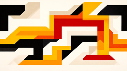 Poster - Geometric Abstraction with Interlocking Colored Shapes Creates A Modern Design Composition Art