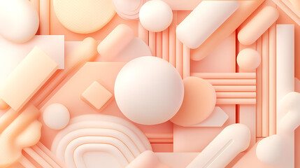 Poster - Geometric Arrangement of Spheres Cylinders Cubes and Textured Shapes in Creamy Pastel Tones