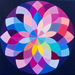 Poster - Geometric Bloom a Symphony of Colors Creating Artistic Flower Composition with Radial Symmetry