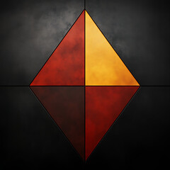 Poster - Geometric Composition of Red and Yellow Tones Diamond Shape Design on Dark Textured Background