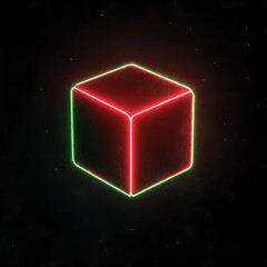 Poster - Geometric Cube Illuminated with Neon Light Accents in a Dark Cosmos Aesthetic Digital Rendering