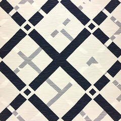 Poster - Geometric Cross Pattern in Dark Blue and Gray with Off White Background Fabric Texture