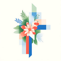 Poster - Geometric Floral Arrangement Graphic Design Element with Abstract Foliage and Shapes Composition