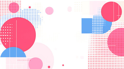 Poster - Geometric Harmony Pink and Blue Composition Abstract Backdrop with Polka Dots Circles and Lines