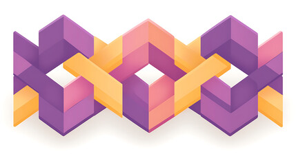 Poster - Geometric Interwoven Cubes Pattern with Purple and Orange Gradient Color Palette Design
