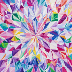 Poster - Geometric Kaleidoscope Composition with Vibrant Colors in Triangular and Diamond Pattern Design