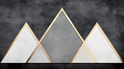 Poster - Geometric Mountain Peaks Art in Gray and White with Golden Outlines for Modern Decor and Backgrounds