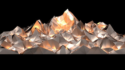 Poster - Geometric Mountain Range Reflecting Gold Tones in an Abstract Landscape on Black Backdrop