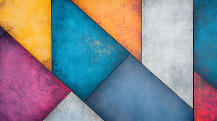 Poster - Geometric Patchwork of Colors Contrasting Shapes and Textures Creating Abstract Composition Art