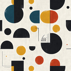 Poster - Geometric Shapes Abstraction with Circles Squares and Lines Retro Modern Art Pattern Design