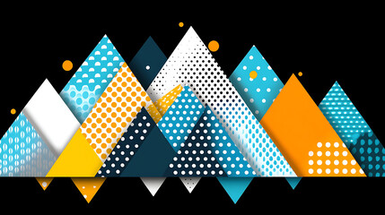 Poster - Geometric Triangle Mosaic With Polka Dot Patterns Overlapping on Dark Backdrop Design Illustration