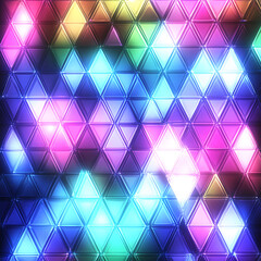 Poster - Geometric Triangle Glass Facets Abstract Design with Colorful Illuminating Effect and Light Beams