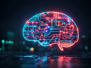 Poster - Intricate Brain Design with Embedded Circuitry Representing the Fusion of Technology and Neuroscience in a Modern Conceptual Art Style