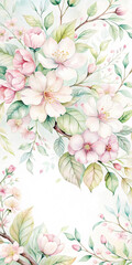  A delicate watercolor mobile wallpaper featuring soft pink cherry blossoms and green leaves.