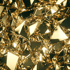 Poster - Glimmering Golden Geometry of Abstract Metallic Reflections and Faceted Surfaces Design Elements