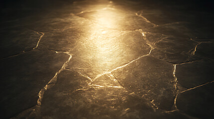 Poster - Glimmering Floor of Cracked Stone Tiles with Warm Light and Contrasting Shadows Artistic Render