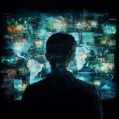Aufkleber - global network analytics human insight digital data security and cybernetics technological advances