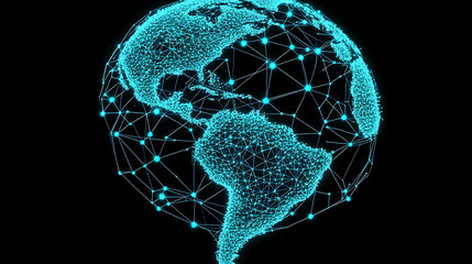 Aufkleber - Global Network Connectivity Illustration Featuring Americas with Light Blue Nodes and Lines