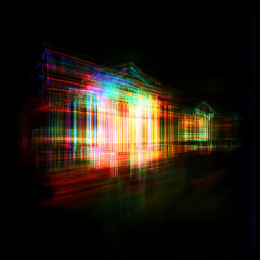 Poster - Glowing Architectural Facade Abstract Colorful Building Structure Visualization in the Dark