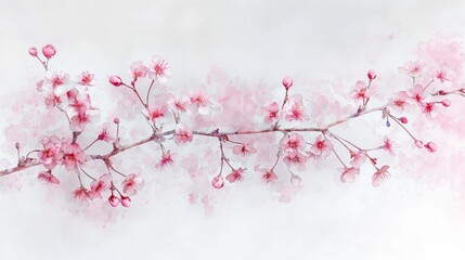 Wall Mural - Delicate Cherry Blossom Branch with Soft Pink Flowers on a Light Background for Artistic, Floral, and Nature Themes