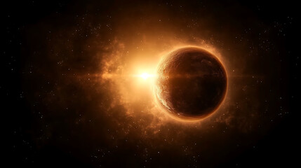Poster - Glowing Celestial Body Orbiting a Distant Star Illuminating the Vast Cosmos and Deep Space Region