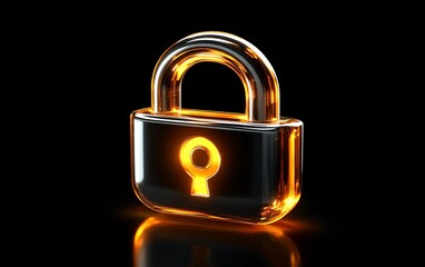 Poster - 3D Rendered Illuminated Padlock on Black Background.  Possible Use Security Illustration