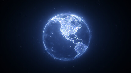 Poster - Glowing Digital Earth Globe Displaying North and South America Continent Connections Worldwide Network