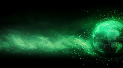 Poster - Glowing Green World Globe Sphere of Earth with Luminous Digital Technology Overlay and Energy