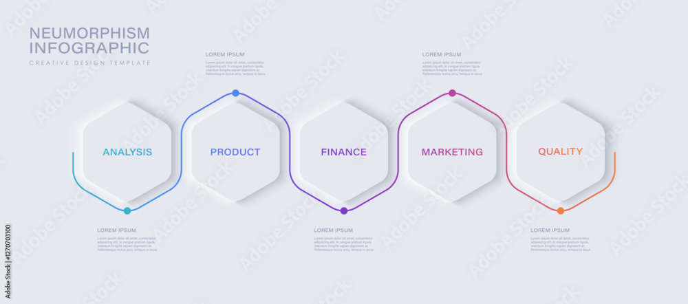 Neumorphism design infographic, 5 step timeline illustration. Minimal ...
