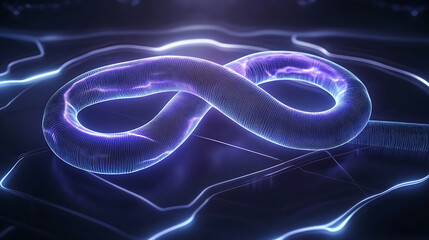 Poster - Glowing Infinity Loop Symbolizing Endless Energy on a Dark Electrical Circuitry Landscape