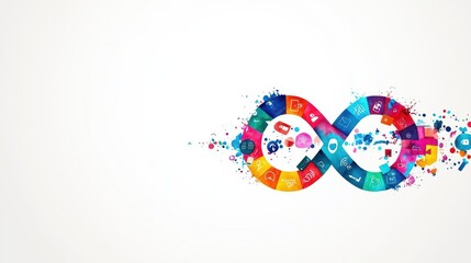 Poster - Vibrant Infinity Symbol Composed of Colorful Patterns and Shapes Representing Endless Creativity and Imagination in a Dynamic and Playful Style
