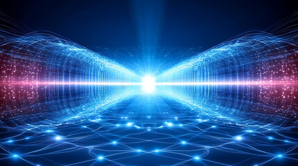 Poster - Glowing Light Streams Abstract Technology and Data Transfer Network Background Visualization