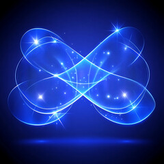 Poster - glowing light trails flowing with sparkling particles on dark blue backdrop visual display