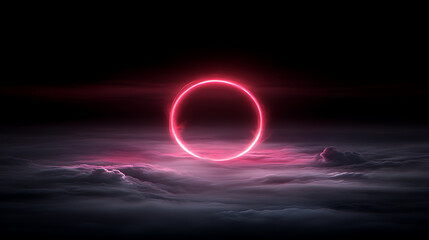 Poster - Glowing Ring of Light Above Misty Clouds Dreamy Night Ambiance Dark Sky Mystical Fantasy Concept Art