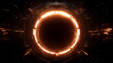 Poster - Glowing Sci-Fi Portal in Futuristic Tunnel with Metallic Walls and Advanced Technology Implemented