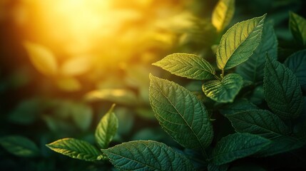 Sticker - Lush green leaves bathed in sunlight