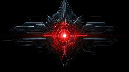 Poster - Glowing Tech Emblem High Tech Futuristic Badge Intense Cyberpunk Motif Digital Art Decorative Element