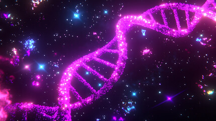 Poster - Glowing Strand DNA with Nebula and Stars Sci Fi Biological Information Deep Space Connection