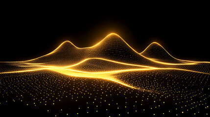 Poster - golden abstract landscape of wavy light and dots on a black background design element illustration