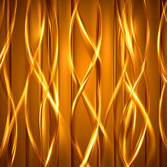 Poster - Golden Abstract Vertical Lines with Glowing Twirls on Metallic Textured Background