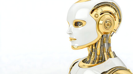Poster - golden and white futuristic android depicts advanced artificial intelligence in profile perspective