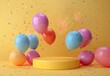 © ANUAR - Colorful Balloons with Confetti and Sparklers on Yellow Background for Celebratory Themes and Party Decorations