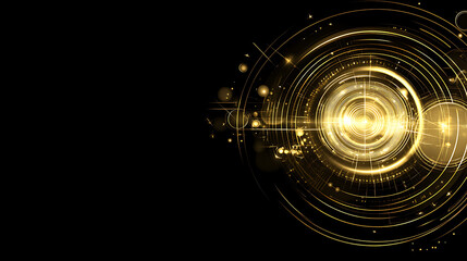 Poster - Golden Circular Abstraction With Concentric Rings Luminous Effect and Shining Particles Futuristic Feel