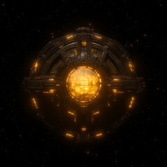 Poster - Golden Core Space Station Orbiting among Distant Stars a Majestic Futuristic Sci Fi Wonder Concept