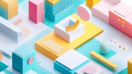 Poster - Abstract geometric shapes composition, vibrant colors,  3D design, background use