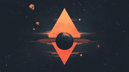 Poster - abstract space design, geometric shapes, planets, digital art, background