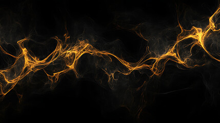 Poster - Golden Energy Stream Abstract Art Design on Deep Black Background