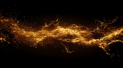 Poster - Golden Energy Stream with Glittering Particles Against the Black Background Elegant Abstraction