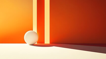 Poster - Abstract geometric scene with sphere, orange walls.  Possible use product display, background design