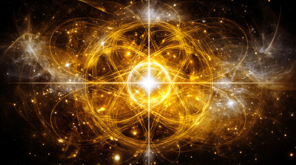 Wall Mural - Golden Galaxy Core Formation High Energy Particle Emission Cosmic Radiance Abstract Visualization
